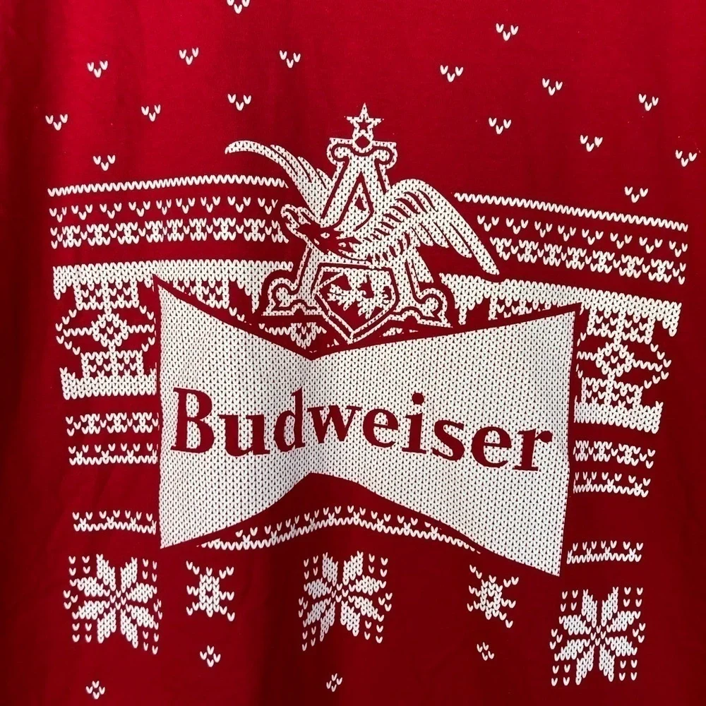 Nice Hanes Budweiser Shirt Red With White Snowflakes Size Large